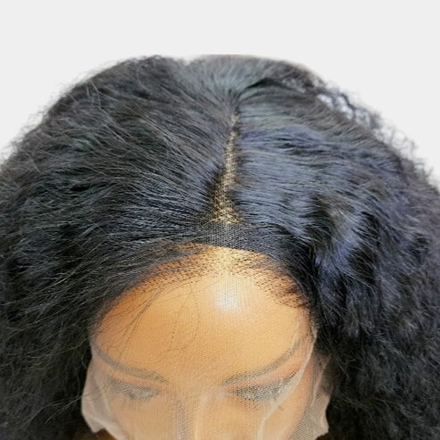 16-inch Jerry Curl Natural Black Full Frontal Lace Wig – 100% Human Hair