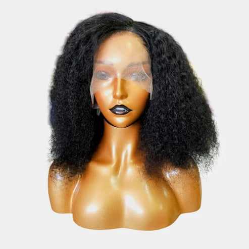 16-inch Jerry Curl Natural Black Full Frontal Lace Wig – 100% Human Hair