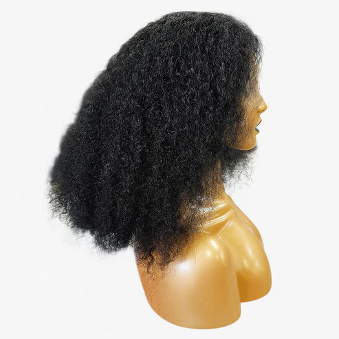 16-inch Jerry Curl Natural Black Full Frontal Lace Wig – 100% Human Hair