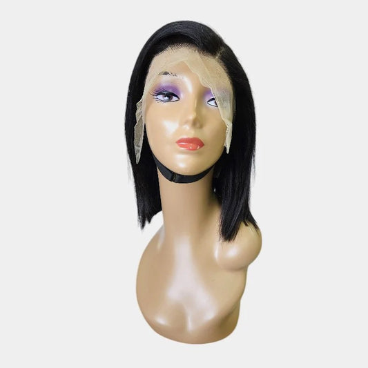 10-inch Straight Black Full Frontal Lace Wig – 100% Human Hair |