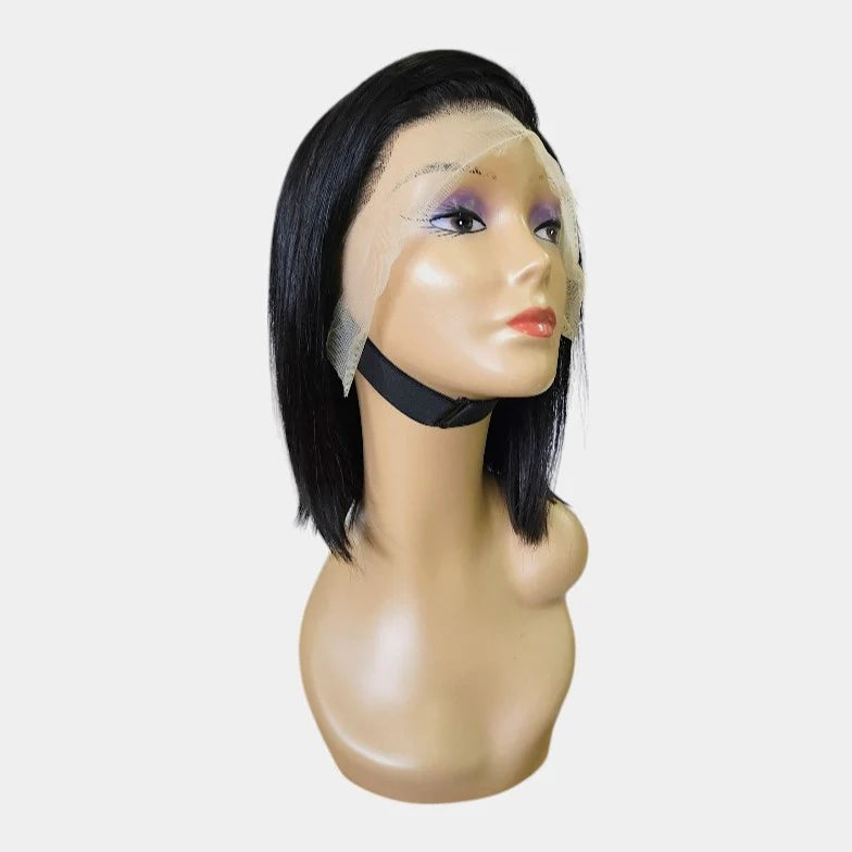 10-inch Straight Black Full Frontal Lace Wig – 100% Human Hair |