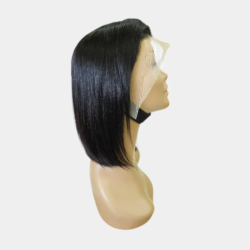 10-inch Straight Black Full Frontal Lace Wig – 100% Human Hair |
