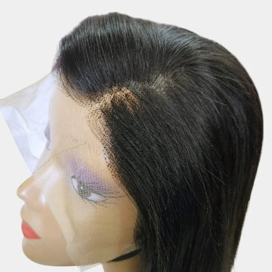 10-inch Straight Black Full Frontal Lace Wig – 100% Human Hair |